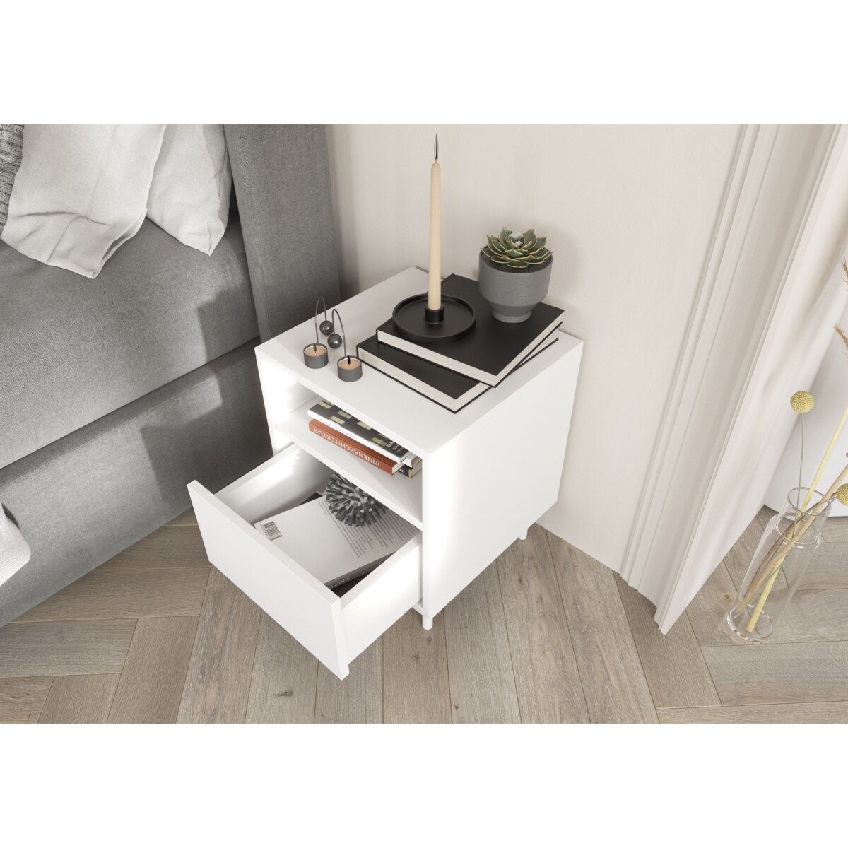 Biała nowoczesna szafka nocna Dancan MIRKA