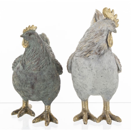 Dekoracja - para kogut i kura 21x9x19 i 18x9x15,5 cm PLOMFEE-2 szary