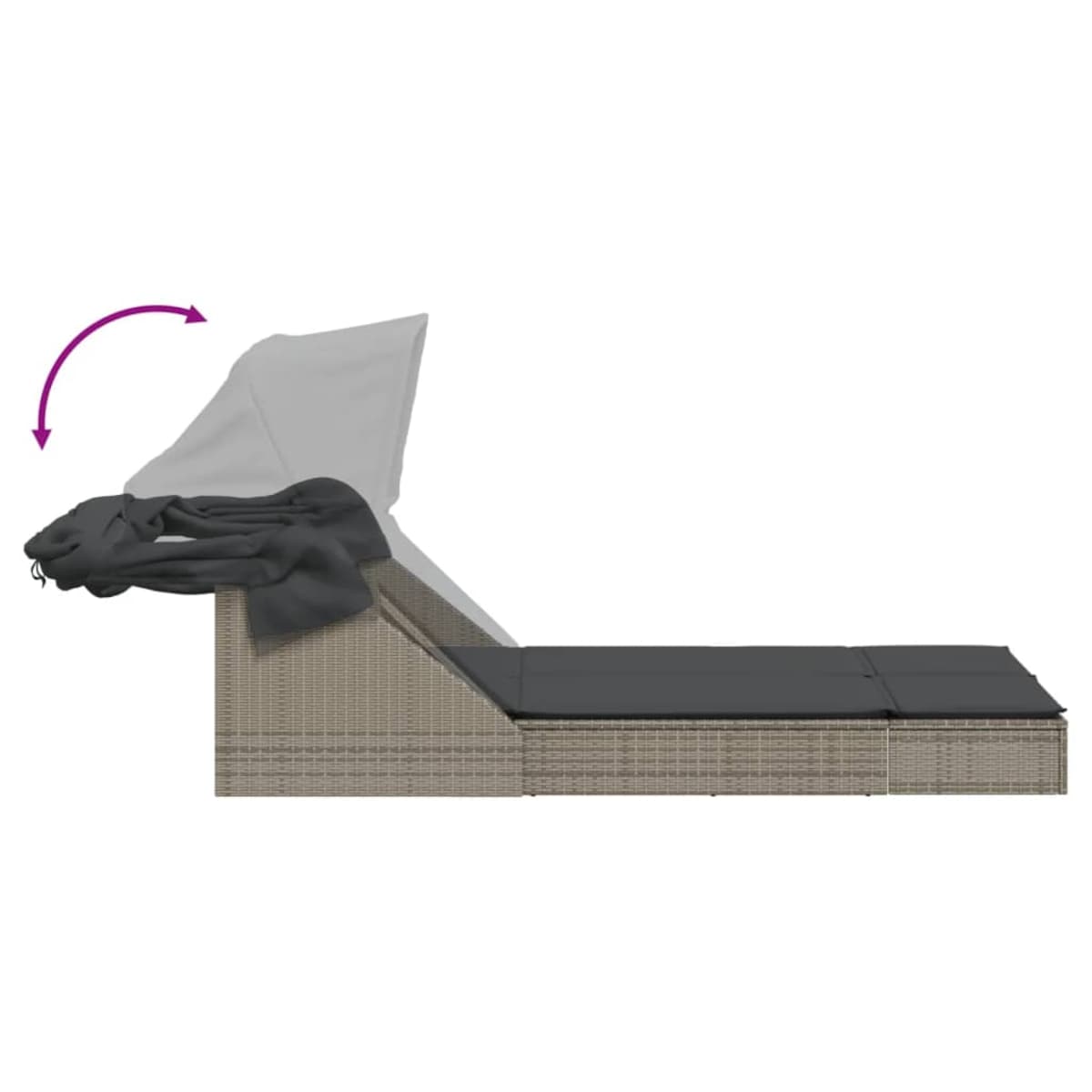 vidaXL Podwójna leżanka z zadaszeniem i poduszkami, szara, polirattan