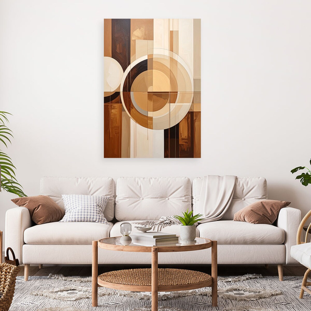 Obraz do salonu sypialni biura, Abstrakcyjne geometryczne formy w beżu