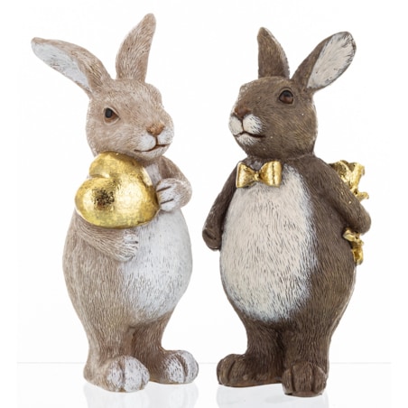 Dekoracja - para króliczków z prezentami 13x5,5x5,5 cm jasno i ciemnoszary