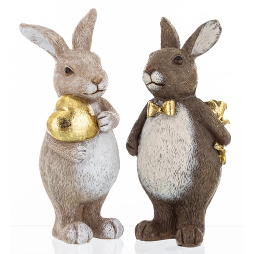 Dekoracja - para króliczków z prezentami 13x5,5x5,5 cm jasno i ciemnoszary