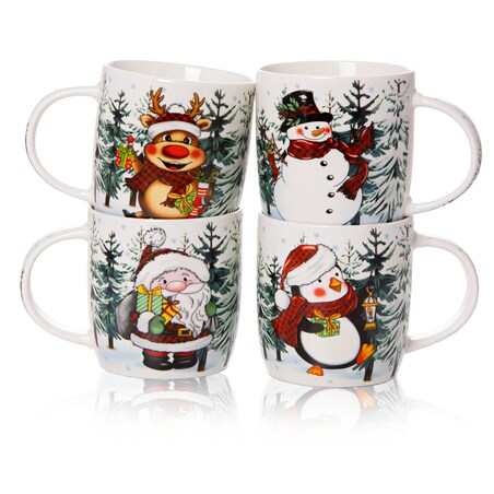 Kubek Świąteczny Boże Narodzenie Mikołaj Bałwan 370 Ml Zestaw 4 Szt