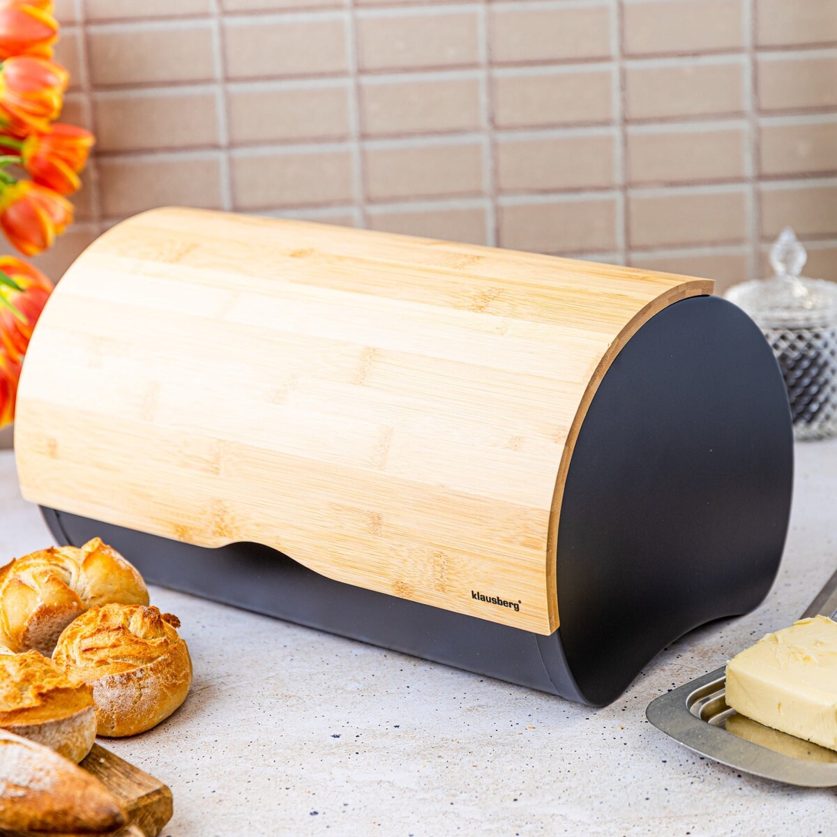 Chlebak stalowy 38cm pojemnik na chleb pieczywo KLAUSBERG