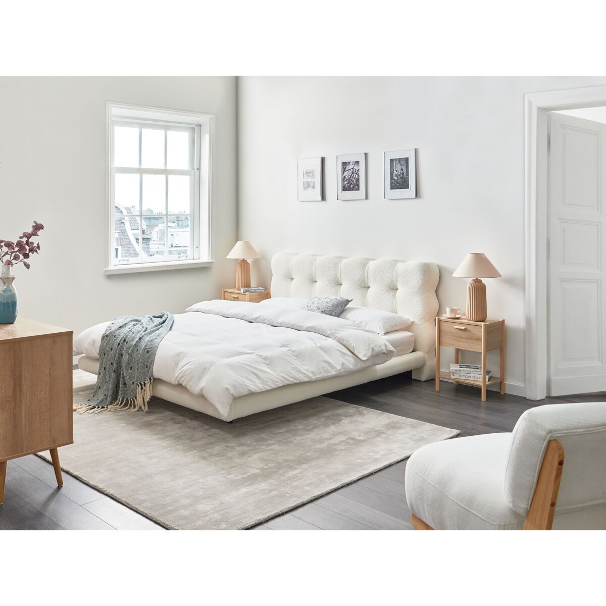 Łóżko Boucle SOULISSE 180 x 200 cm Złamana biel
