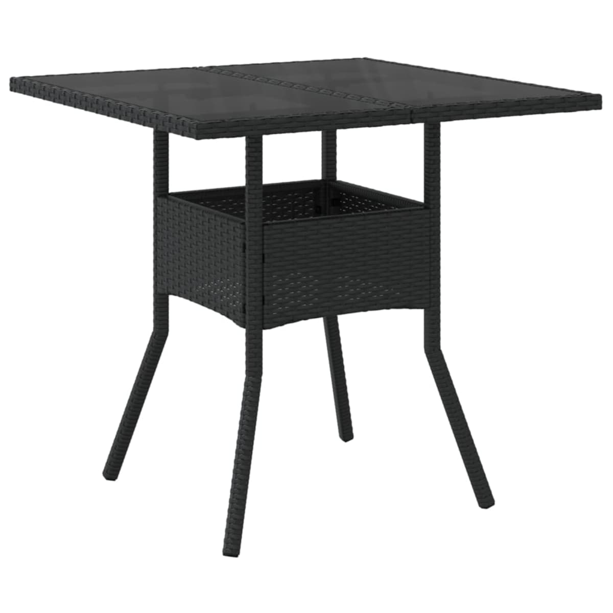 vidaXL Stół ogrodowy ze szklanym blatem, czarny, 80x80x75cm, rattan PE