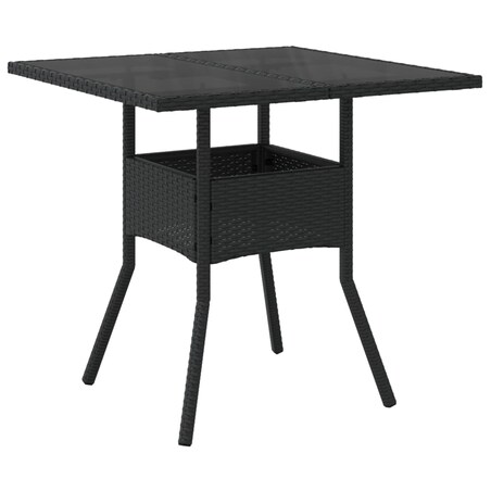 vidaXL Stół ogrodowy ze szklanym blatem, czarny, 80x80x75cm, rattan PE