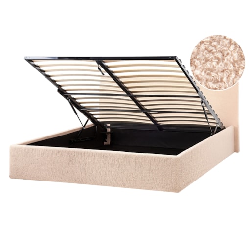 Łóżko z pojemnikiem Boucle ORBEY 140 x 200 cm Beżowy