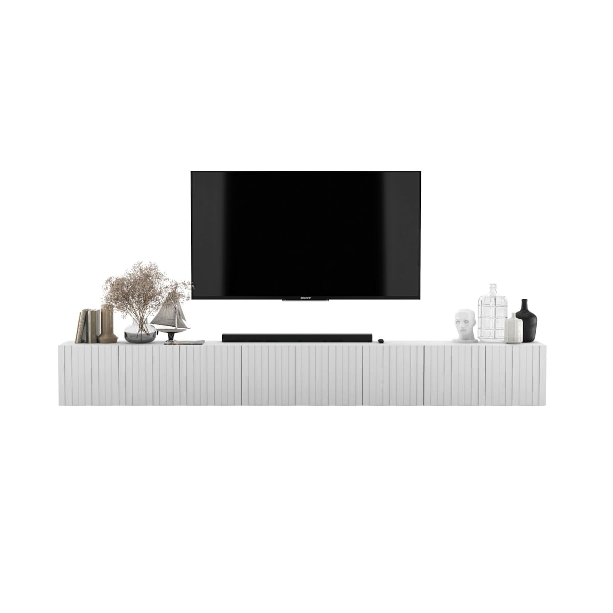 Wisząca Szafka RTV Glamour Nowoczesna Komoda RTV Biały MAT 300 cm