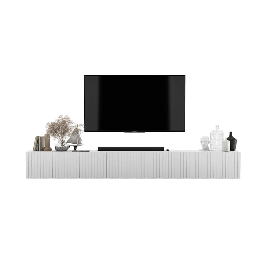 Wisząca Szafka RTV Glamour Nowoczesna Komoda RTV Biały MAT 300 cm