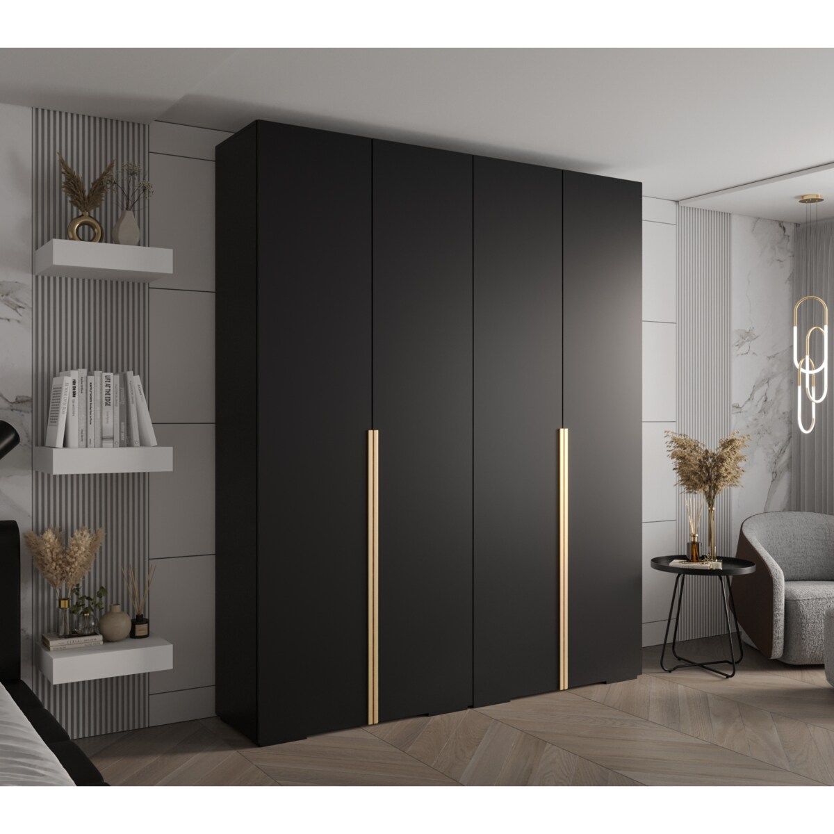Szafa ubraniowa Garderoba INOVA 1 2SZ Czarny+Złoty