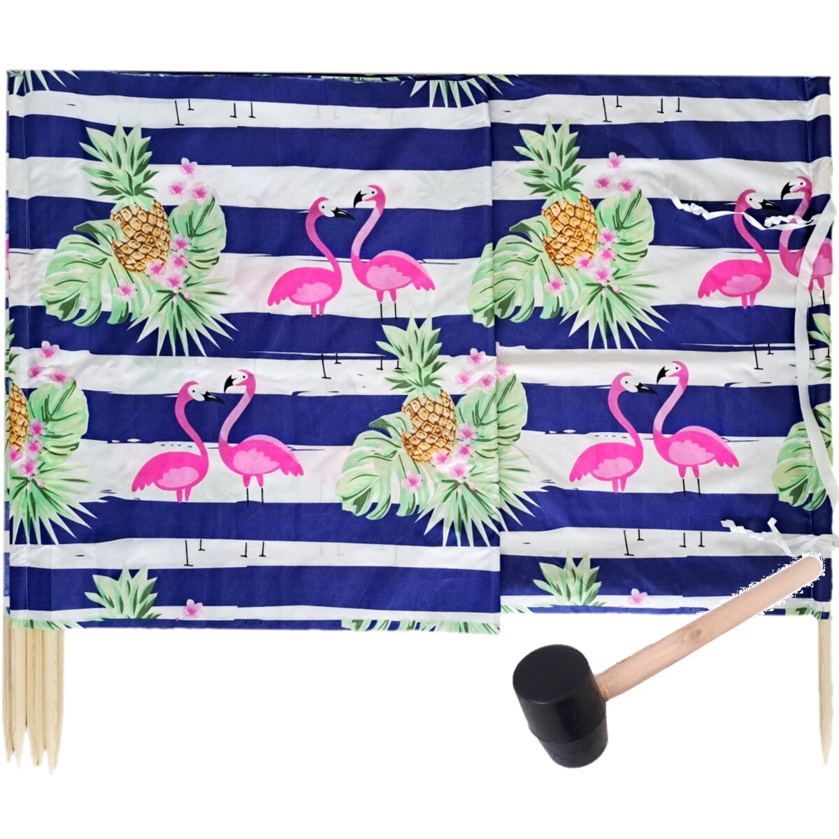 Parawan Plażowy Zasłona 12 M Na Plażę Składany Letni Flamingi W Paski Młotek W Zestawie