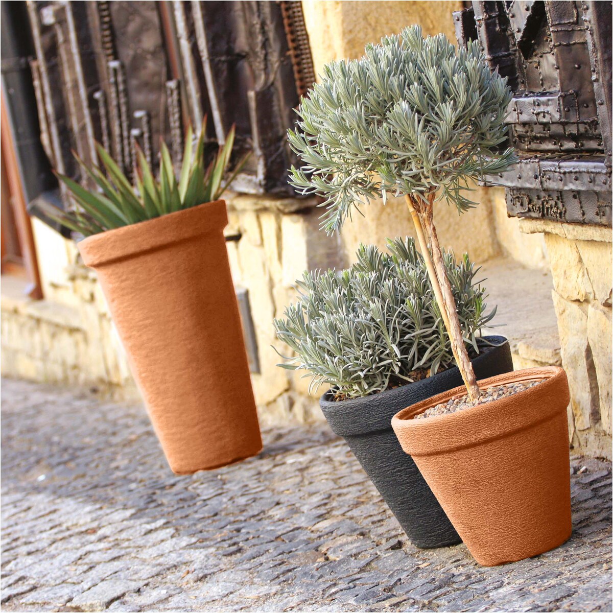 Doniczka Donica Ogrodowa 40 Cm Efekt Cegły Wysoka Okrągła Na Taras Do Ogrodu Domu Pomarańczowa