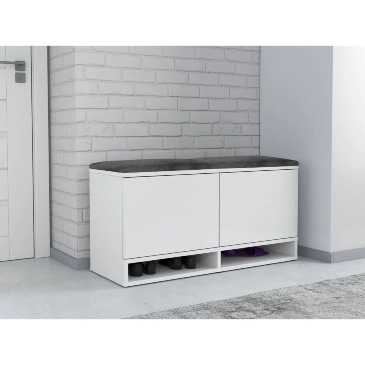 Szafka na buty z siedziskiem DUBAI biała/szara