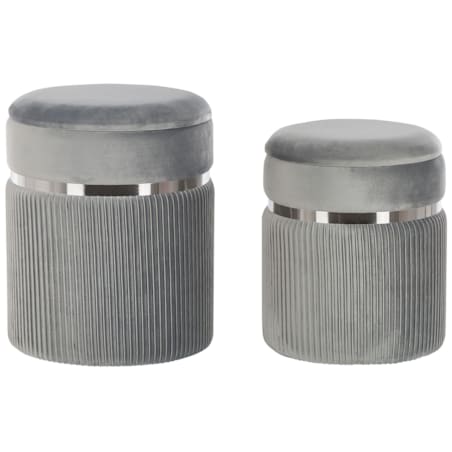 Zestaw 2 welurowych pufów ze schowkiem jasnoszary CAMDENTON
