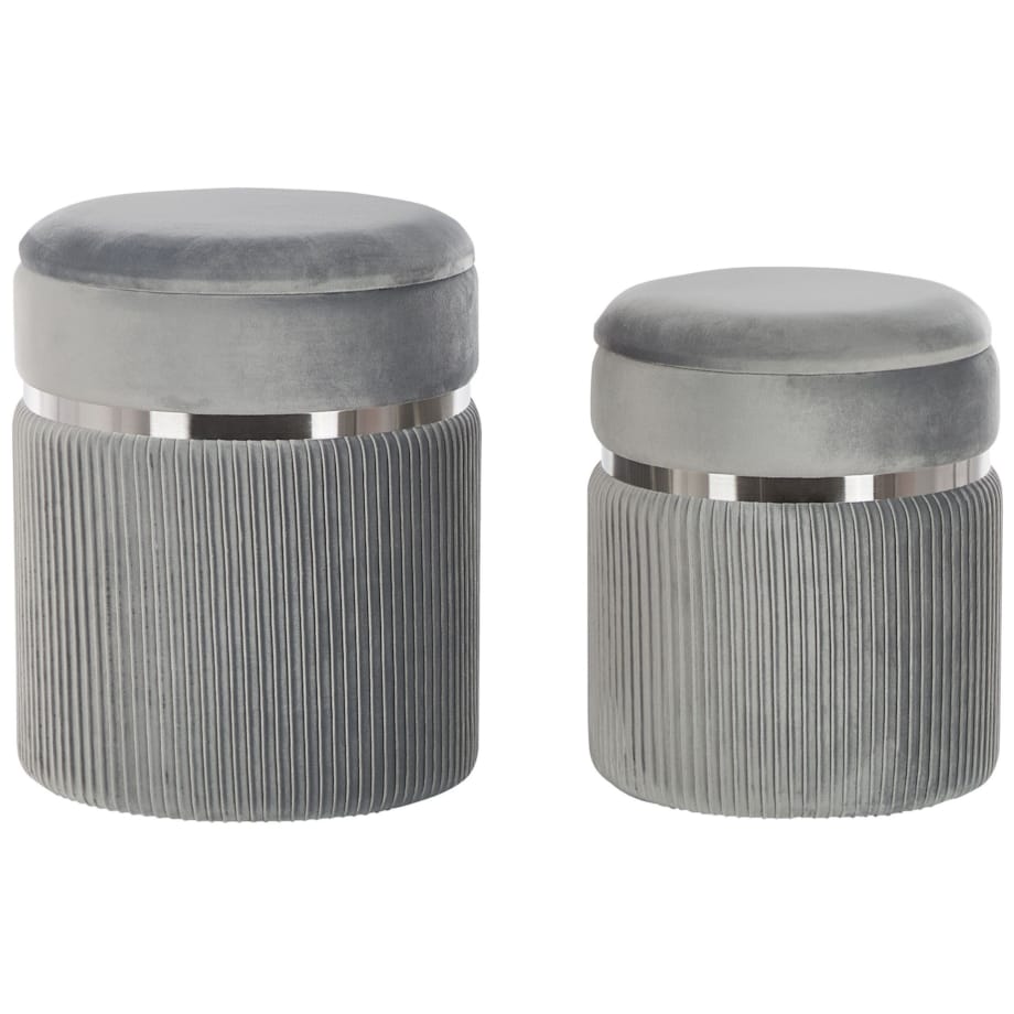 Zestaw 2 welurowych pufów ze schowkiem jasnoszary CAMDENTON