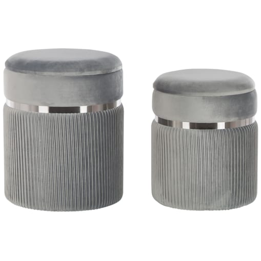 Zestaw 2 welurowych pufów ze schowkiem jasnoszary CAMDENTON