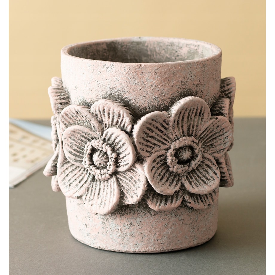 OSŁONKA na doniczkę FLOWER beton różowa śr. 15cm