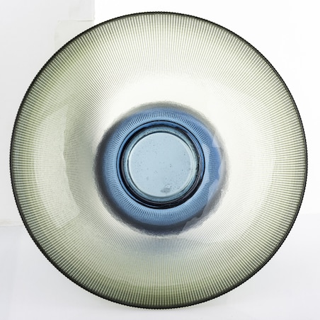 Patera szklana misa 17x35x35 cm LAGOTTO zielona na niebieskiej podstawie