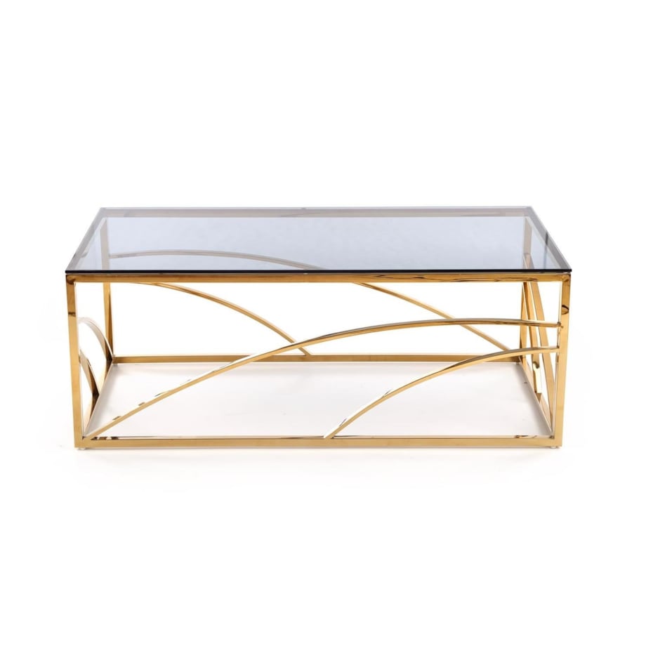 STOLIK KAWOWY Taman 120/60/45 cm SZKLANY ZŁOTA PODSTAWA