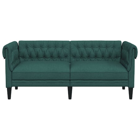 vidaXL Sofa Chesterfield, dwuosobowa, ciemnozielona, obita tkaniną