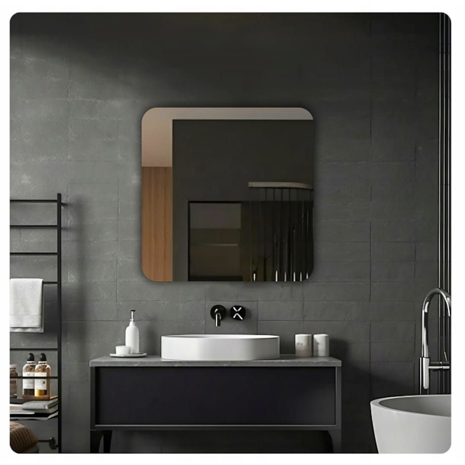 Lustro 70x70 cm Zaokrąglone Rogi Bez Oświetlenia Łazienkowe Bez Ramy