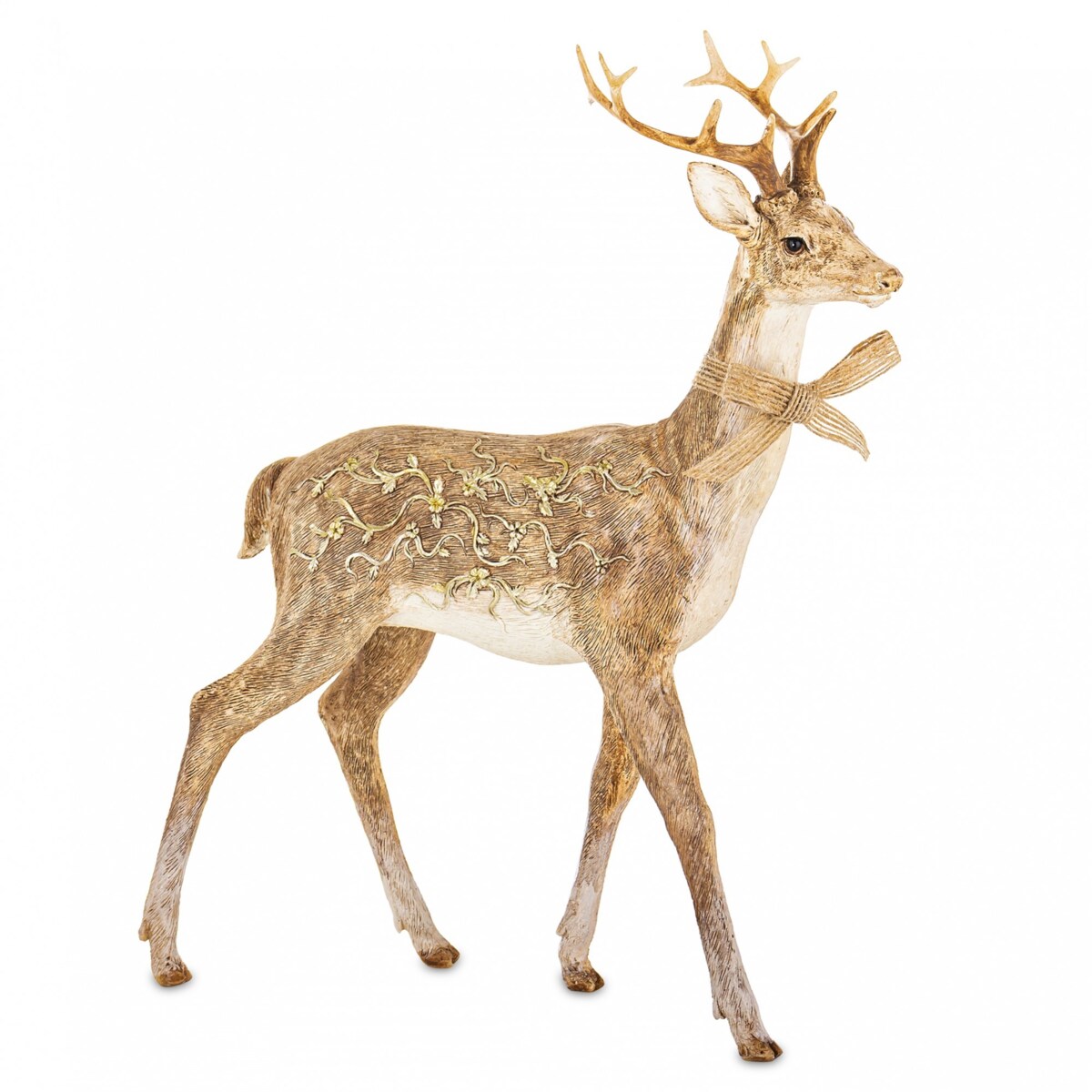 Figurka - stojący beżowy jeleń z kokardą 29,5x24x9,5 cm