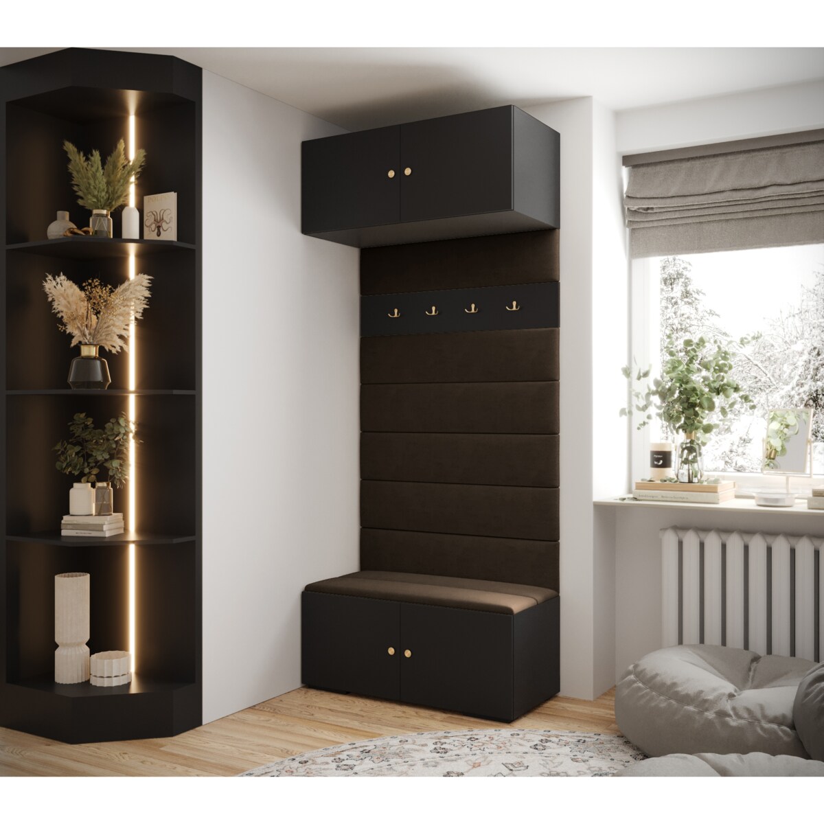 Garderoba do przedpokoju INOVA 2 czarny+złoty+manila04