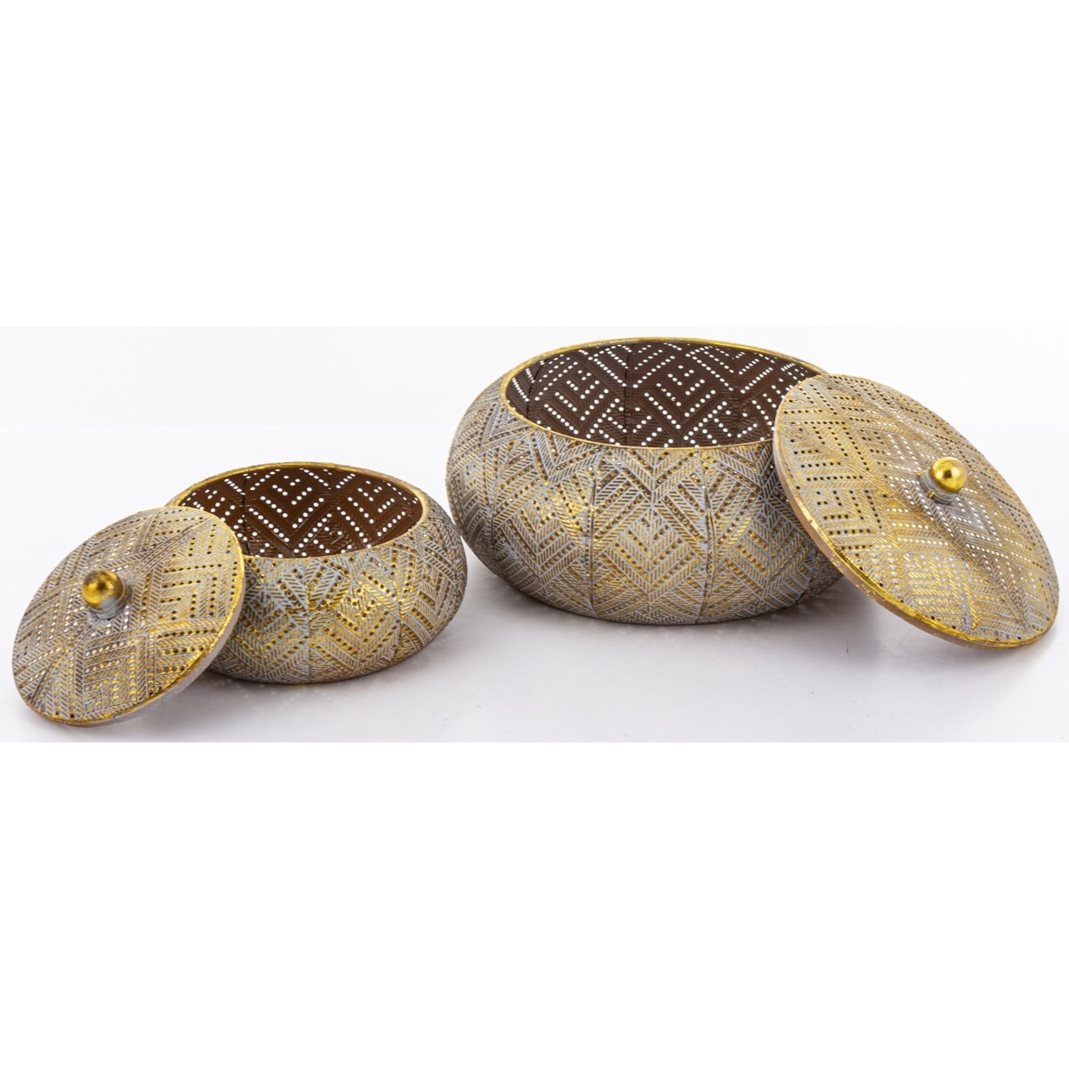 Szkatułka metalowa 2 szt. złote 15x23x23 i 11x15,5x15,5 ZUCCA