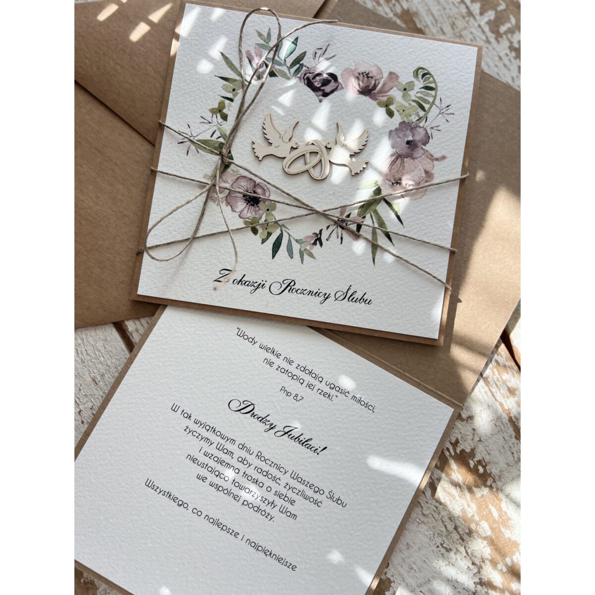 Prezent na rocznicę ślubu Rustykalna kartka życzenia z okazji rocznicy ślubu - rocznica ślubu