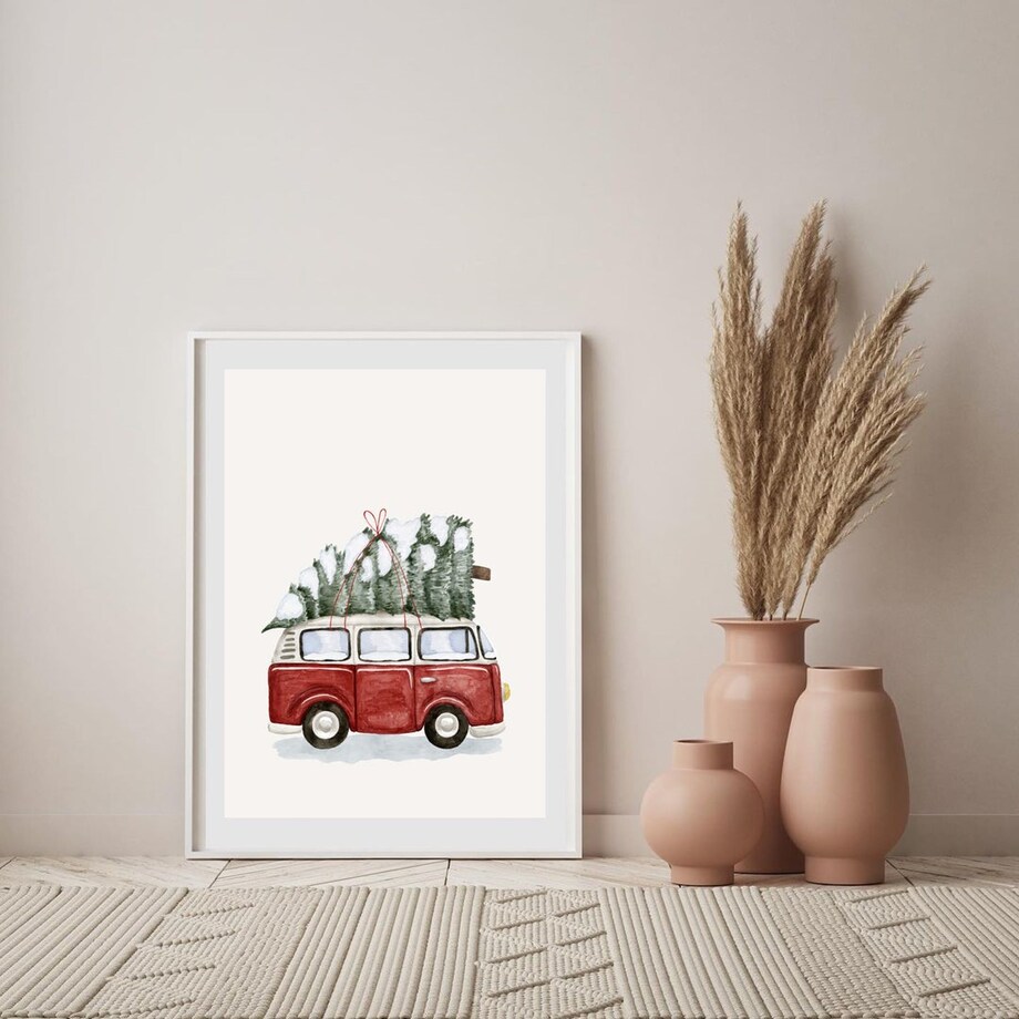 Poster Story, Plakat, Obraz - Świąteczny Van z Choinką, wymiary 60 x 84 cm