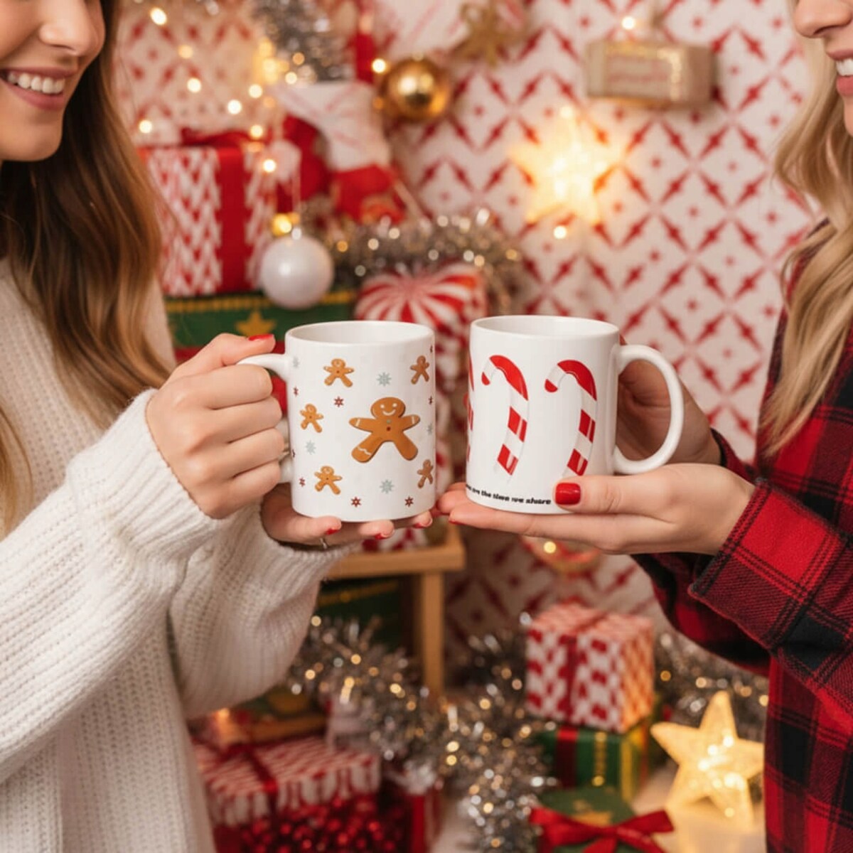 KUBEK NA KAWĘ HERBATĘ CZEKOLADĘ Z MOTYWEM ŚWIĄTECZNYCH LASEK CANDY 300ML - PREZENT UPOMINEK NA MIKOŁAJA ŚWIĘTA GWIAZDKĘ BOŻE NARODZENIE POD CHOINKĘ DLA KOBIETY FACETA