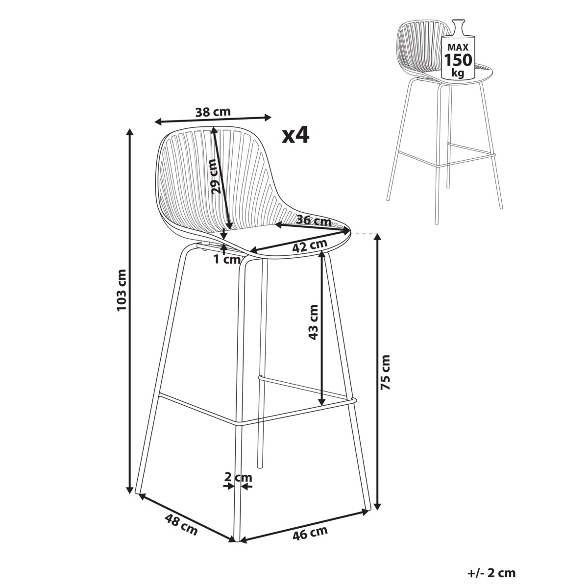 Zestaw 4 krzeseł barowych KLEVE Biały