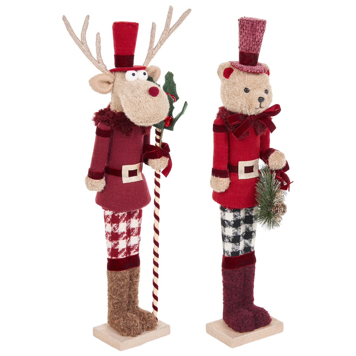 Zestaw 2 figurek dekoracyjnych MATALA 61/64 cm Niedźwiedź Renifer Czerwony
