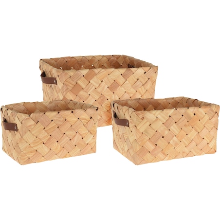 Zestaw trzech plecionych koszy, naturalne
