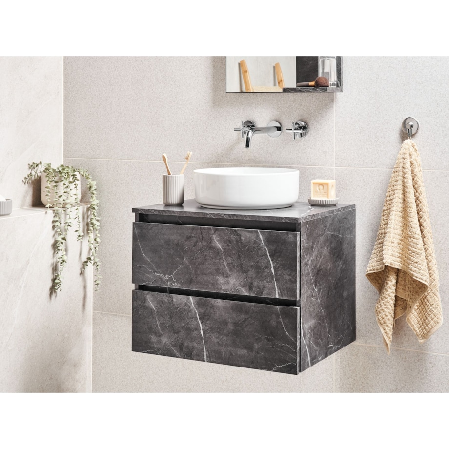 Wisząca szafka pod umywalkę SERRA 60 cm Czarny marmur