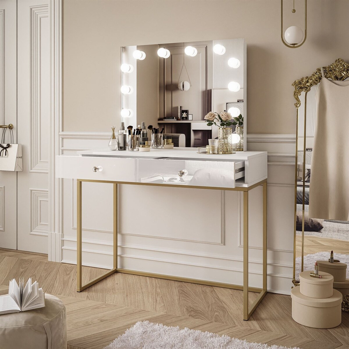 BLANCO GOLD ELITE toaletka z lustrem i oświetleniem LED 100x42x81 cm