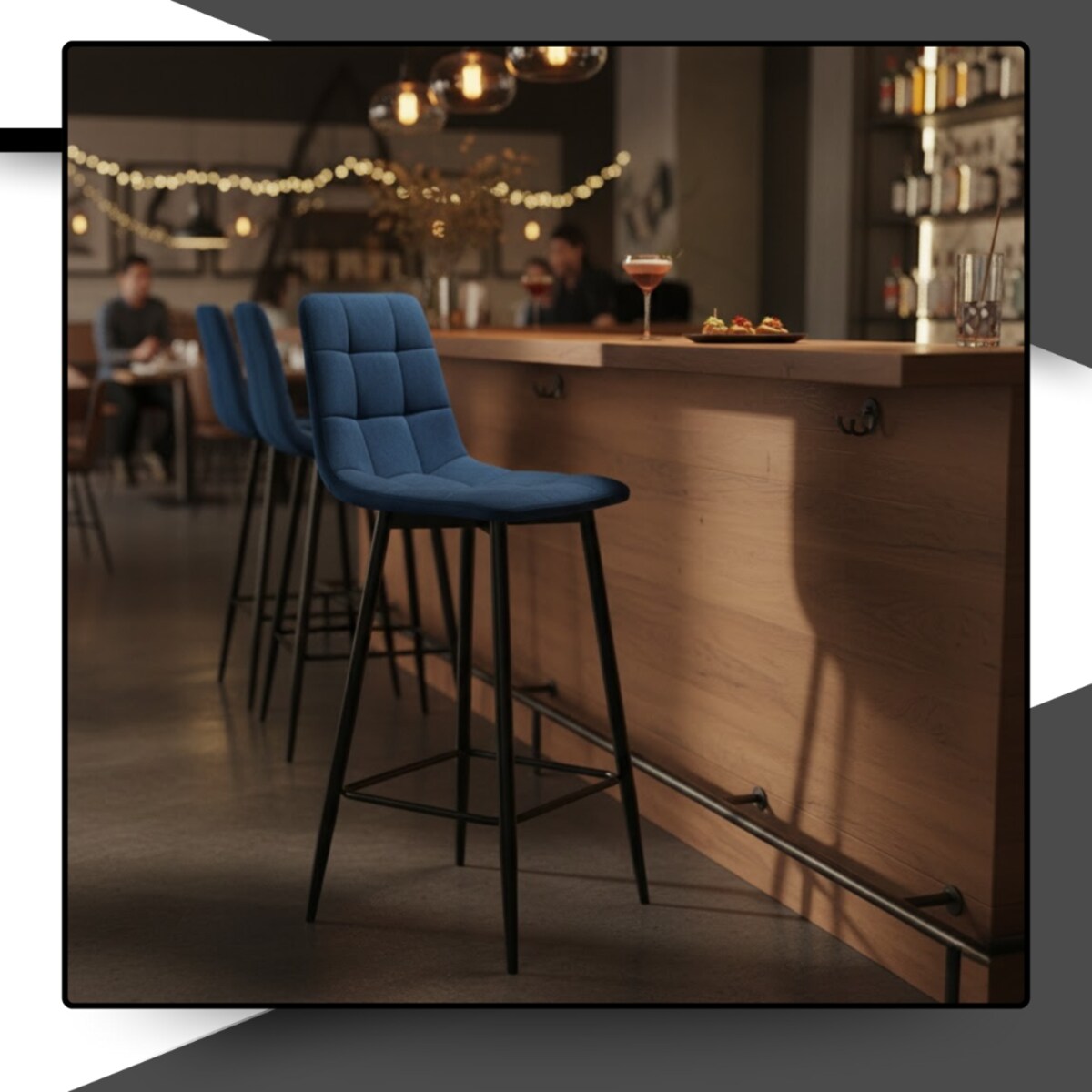 Hoker do wyspy welurowy granatowy z podnóżkiem