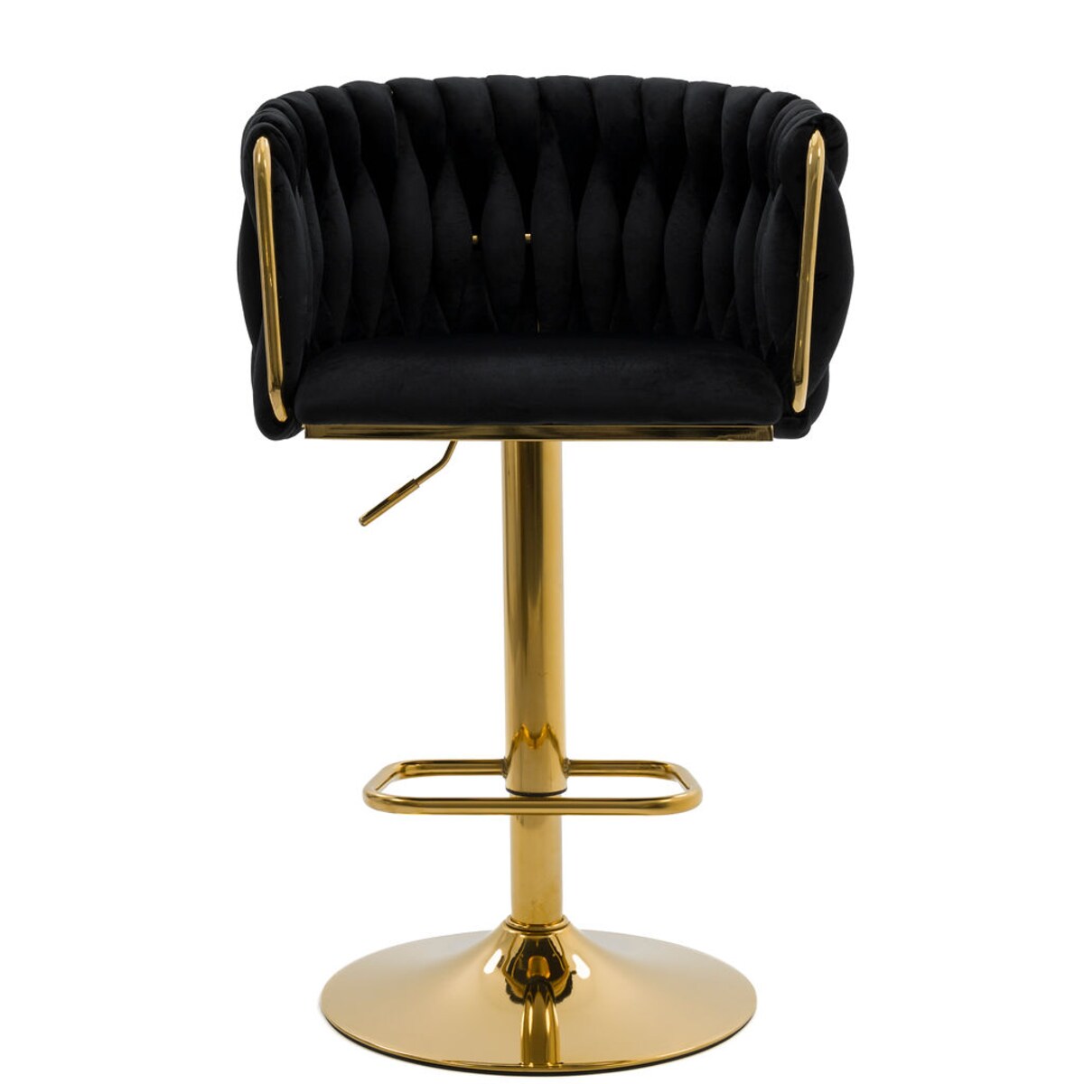 Czarny hoker tapicerowany obrotowy regulowany ROSA GOLD złoty stelaż welur