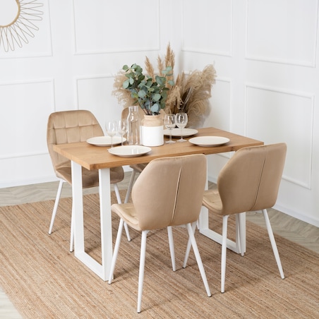 Krzesło Tapicerowane Welurowe Beż LUCKY Kuchenne Do Jadalni Kuchni Salonu