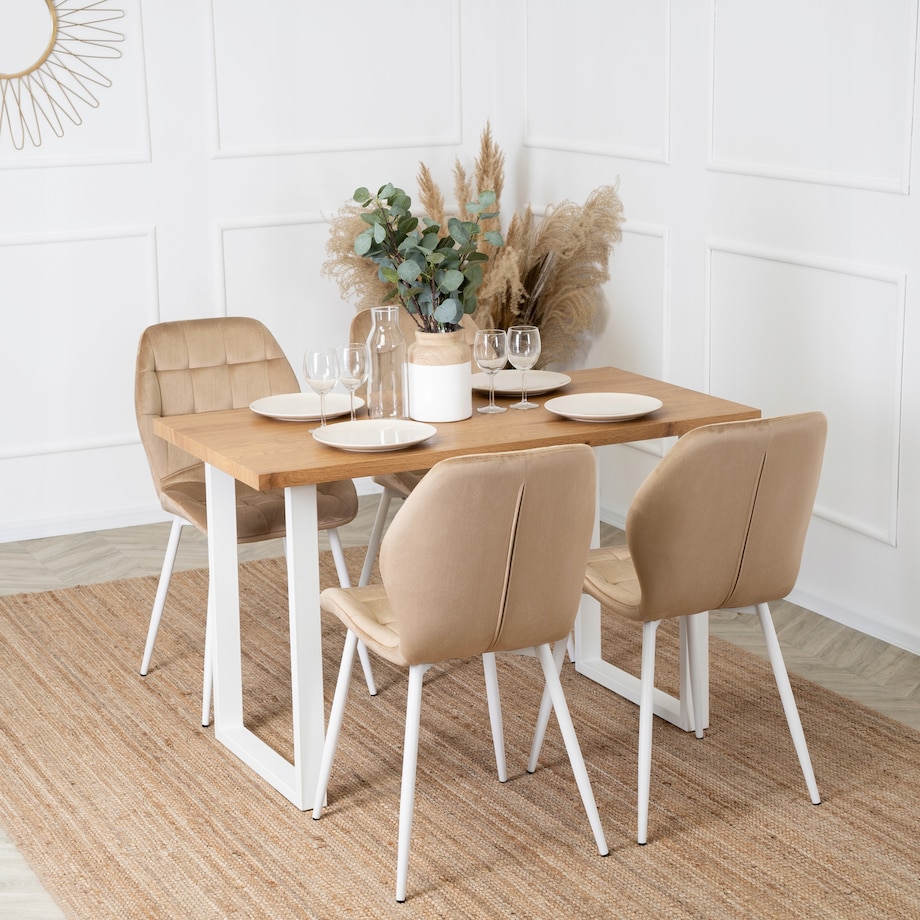 Krzesło Tapicerowane Welurowe Beż LUCKY Kuchenne Do Jadalni Kuchni Salonu