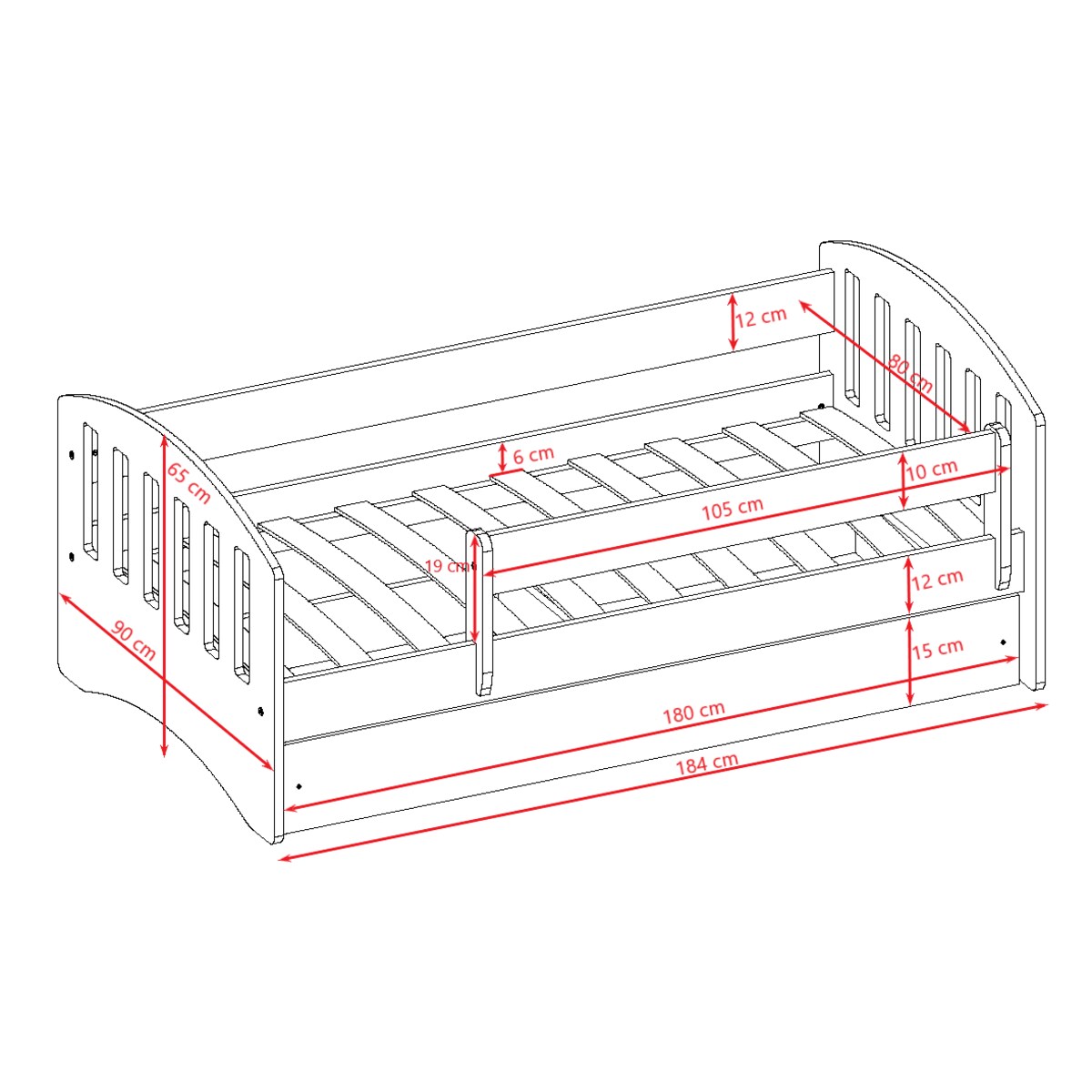 Łóżko classic 1 białe z szufladą materac 180/80