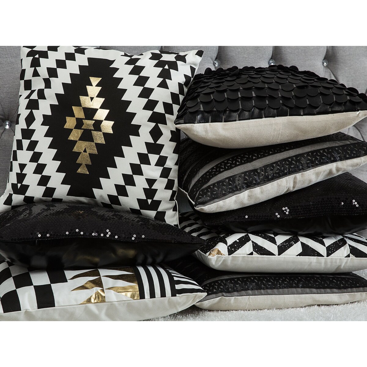 2 poduszki dekoracyjne w cekiny 45 x 45 cm czarne ASTER