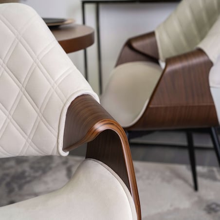 Krzesło Loft Tapicerowane Beż Drewno Gięte Orzech DAKOTA Do Salonu Jadalni