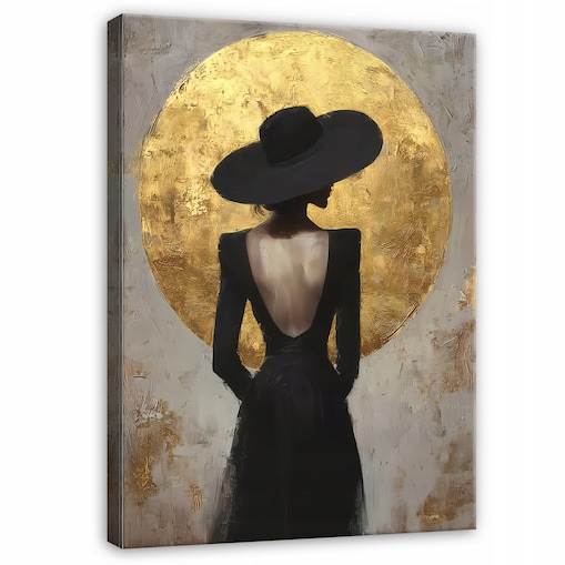 OBRAZ KOBIETA W KAPELUSZU ABSTRAKCJA DO SYPIALNI SALONU NA PŁÓTNIE 100x70