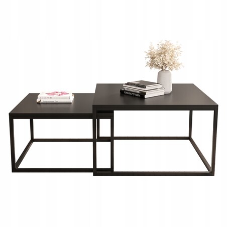 Designerskie Stoliki Kawowe 2w1 CUBE Czarny Mat Loft Minimalizm 2szt