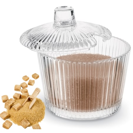 SZKLANA przezroczysta W PRĄŻKI CUKIERNICA cukierniczka 200 ml na cukier