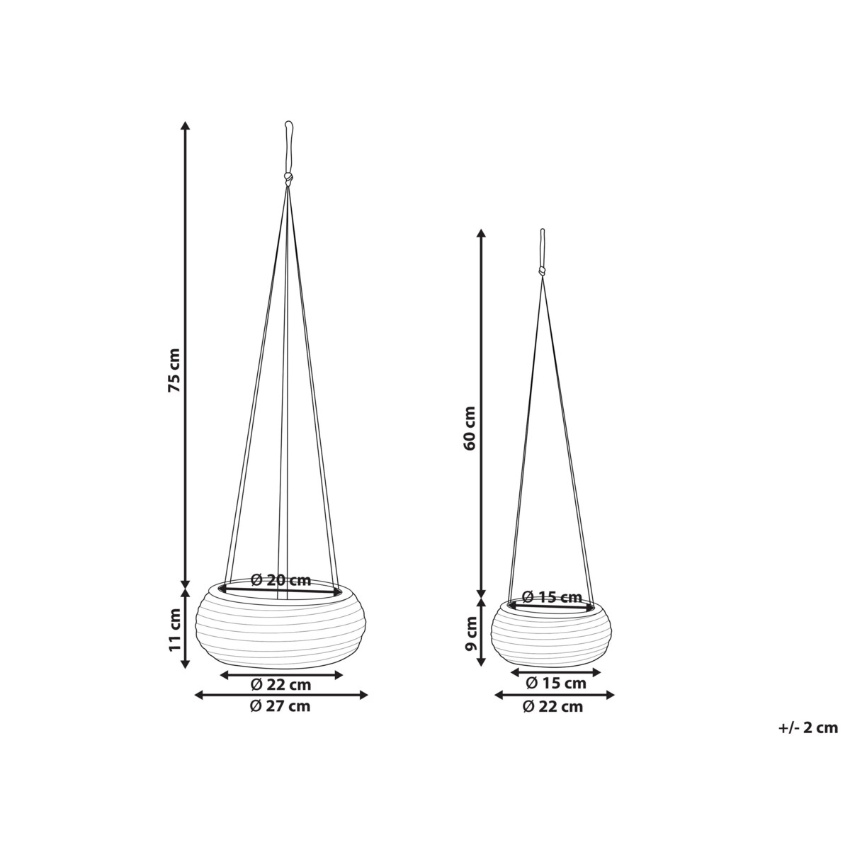 Zestaw 2 wiszących doniczek z trawy morskiej naturalny REMORA