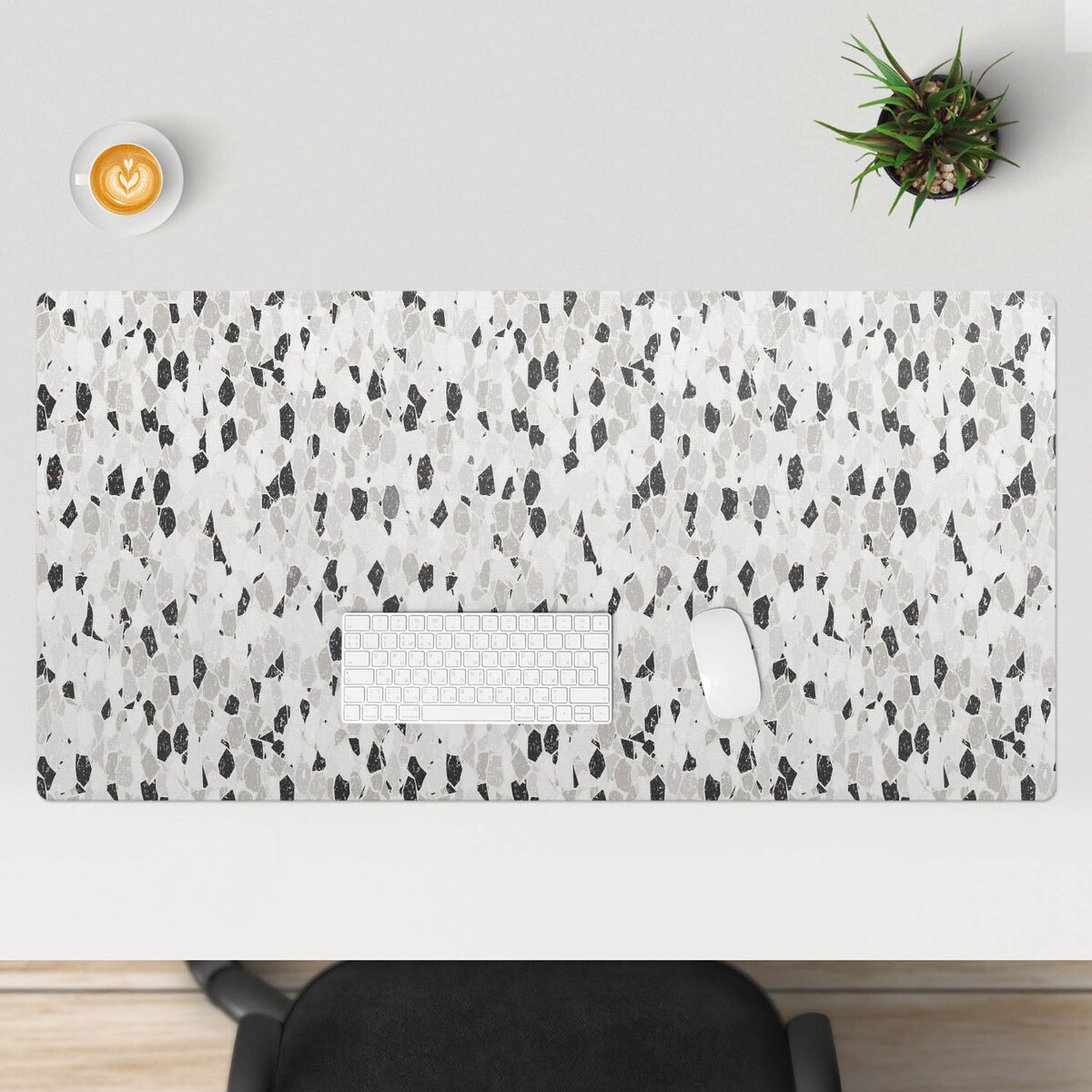 Czarno-Biała mata na biurko Mozaika terrazzo, 120x60 cm