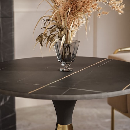 Okrągła ława CALYPSO czarny marmur złoty chrom